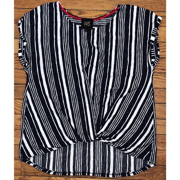W5 Women's Large Gray Navy Blue & White Striped Roll Front Sleeveless Top - Picture 1 of 6